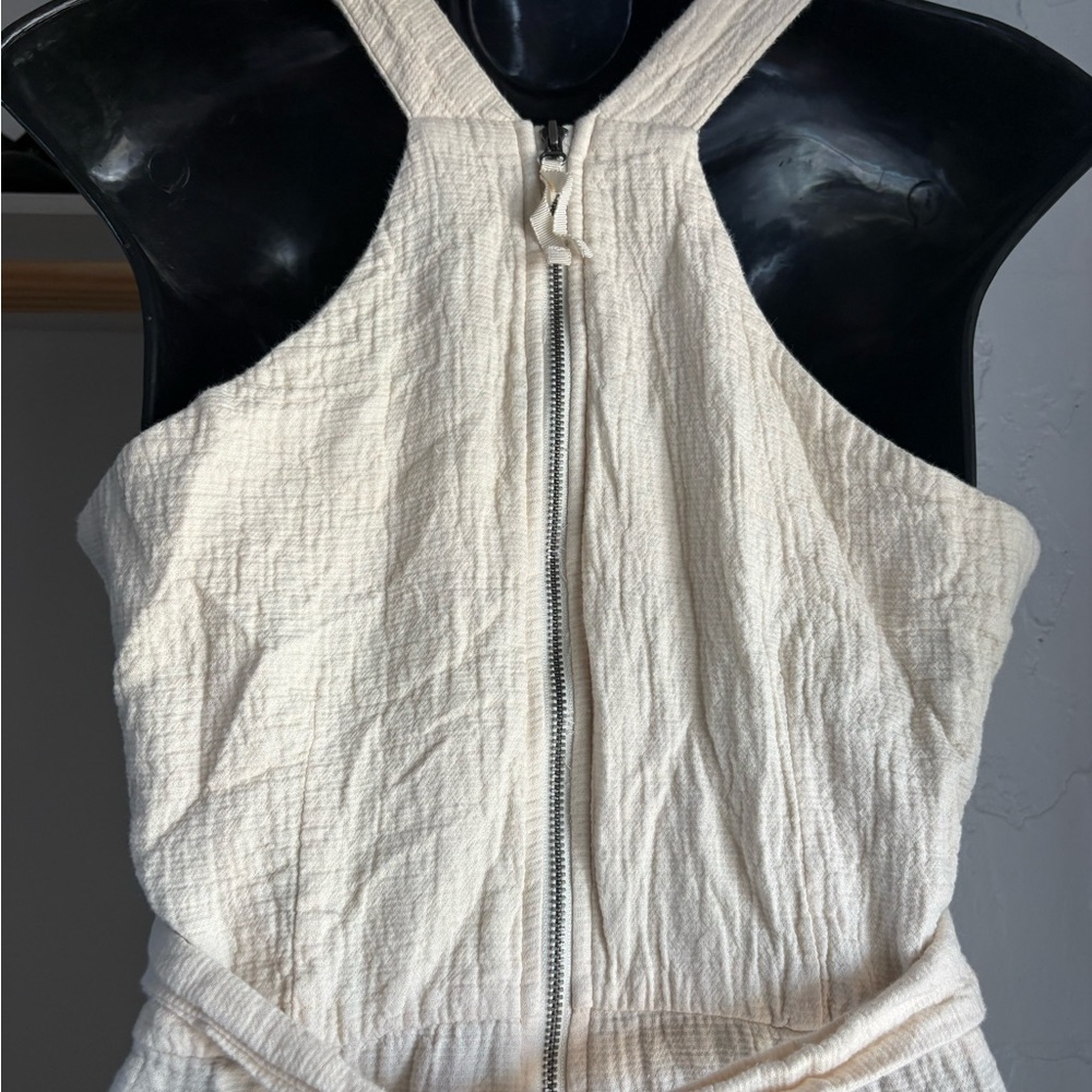 Anthropologie Cream Sleeveless V-Neck Wide-Leg textured cream Jumpsuit sz 4 used - Picture 6 of 8
